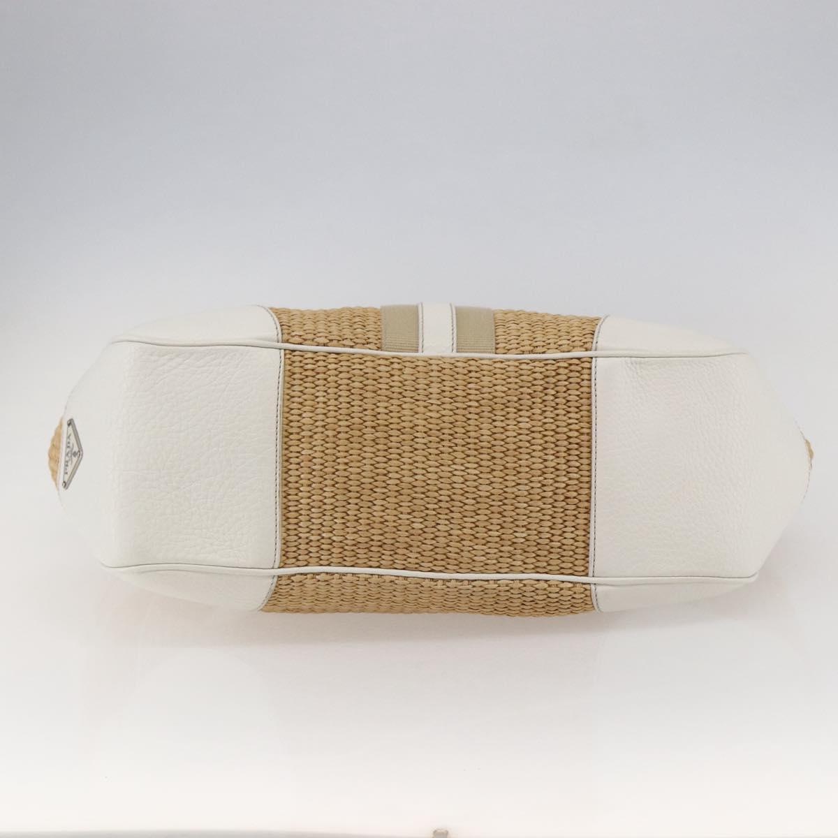 PRADA Tote Bag Raffia White Silver Auth 128924