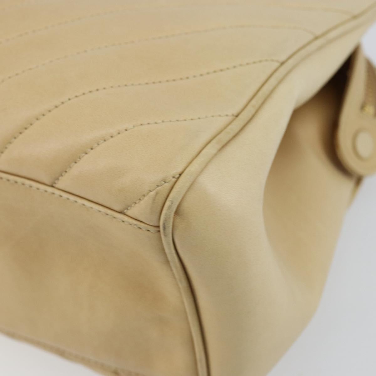 CHANEL V Stitch Hand Bag Lamb Skin Beige Gold CC Auth 128926