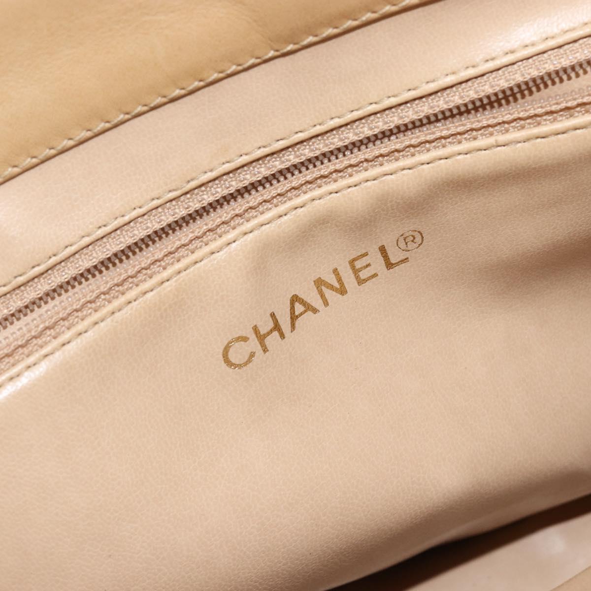 CHANEL V Stitch Hand Bag Lamb Skin Beige Gold CC Auth 128926