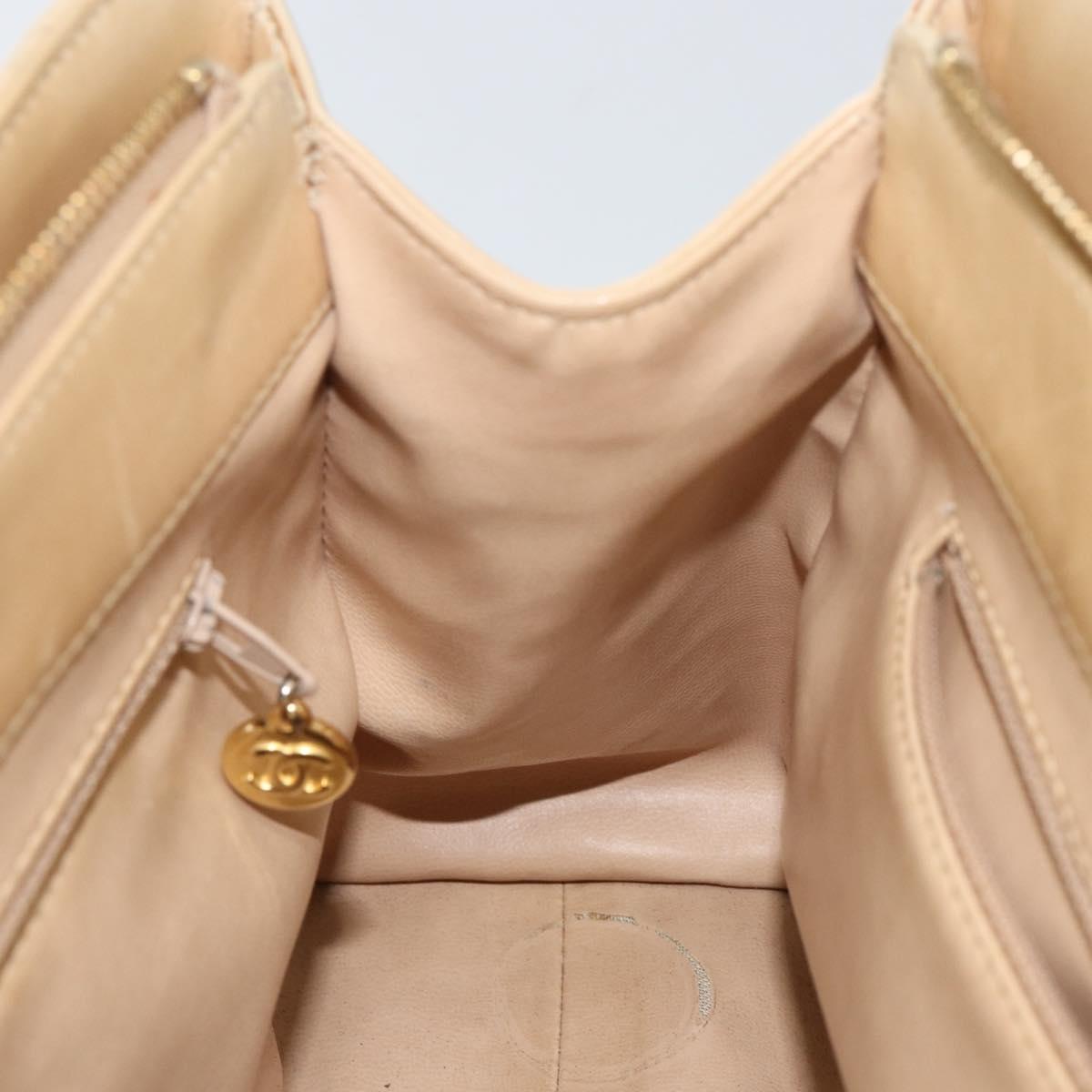 CHANEL V Stitch Hand Bag Lamb Skin Beige Gold CC Auth 128926