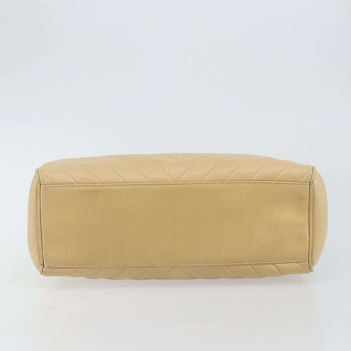CHANEL V Stitch Hand Bag Lamb Skin Beige Gold CC Auth 128926