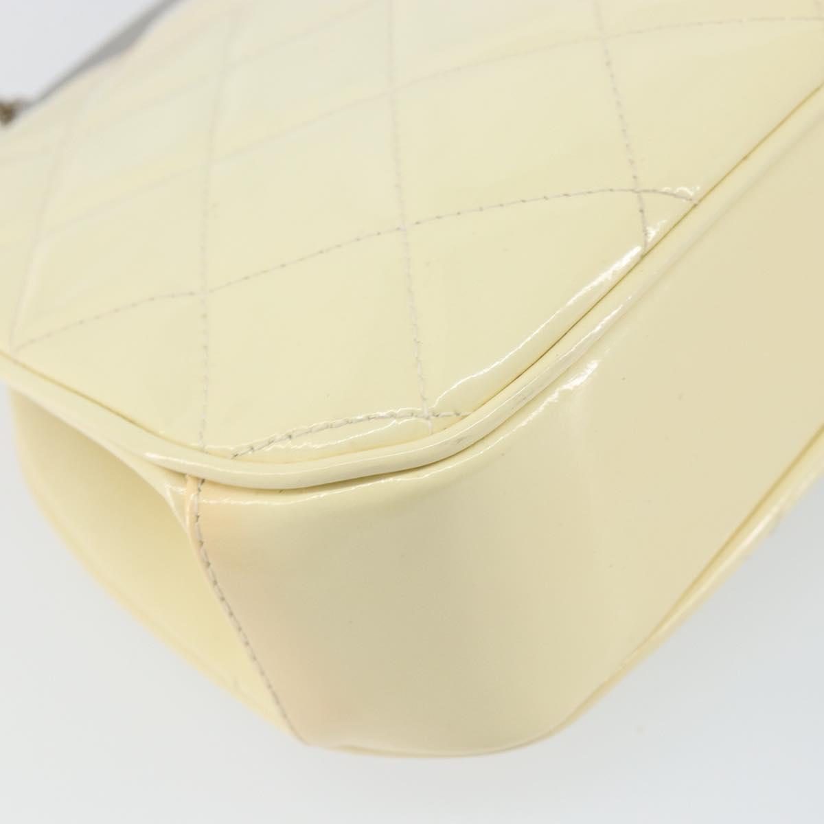 CHANEL Matelasse Gamaguchi Hand Bag Enamel White Silver CC Auth 128927