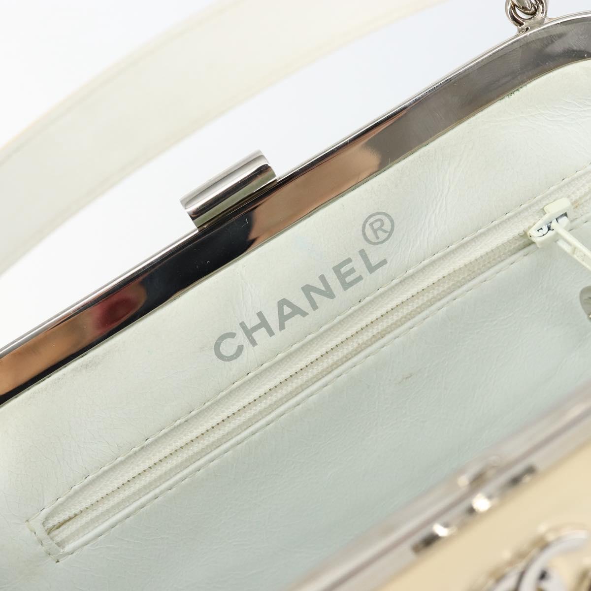 CHANEL Matelasse Gamaguchi Hand Bag Enamel White Silver CC Auth 128927