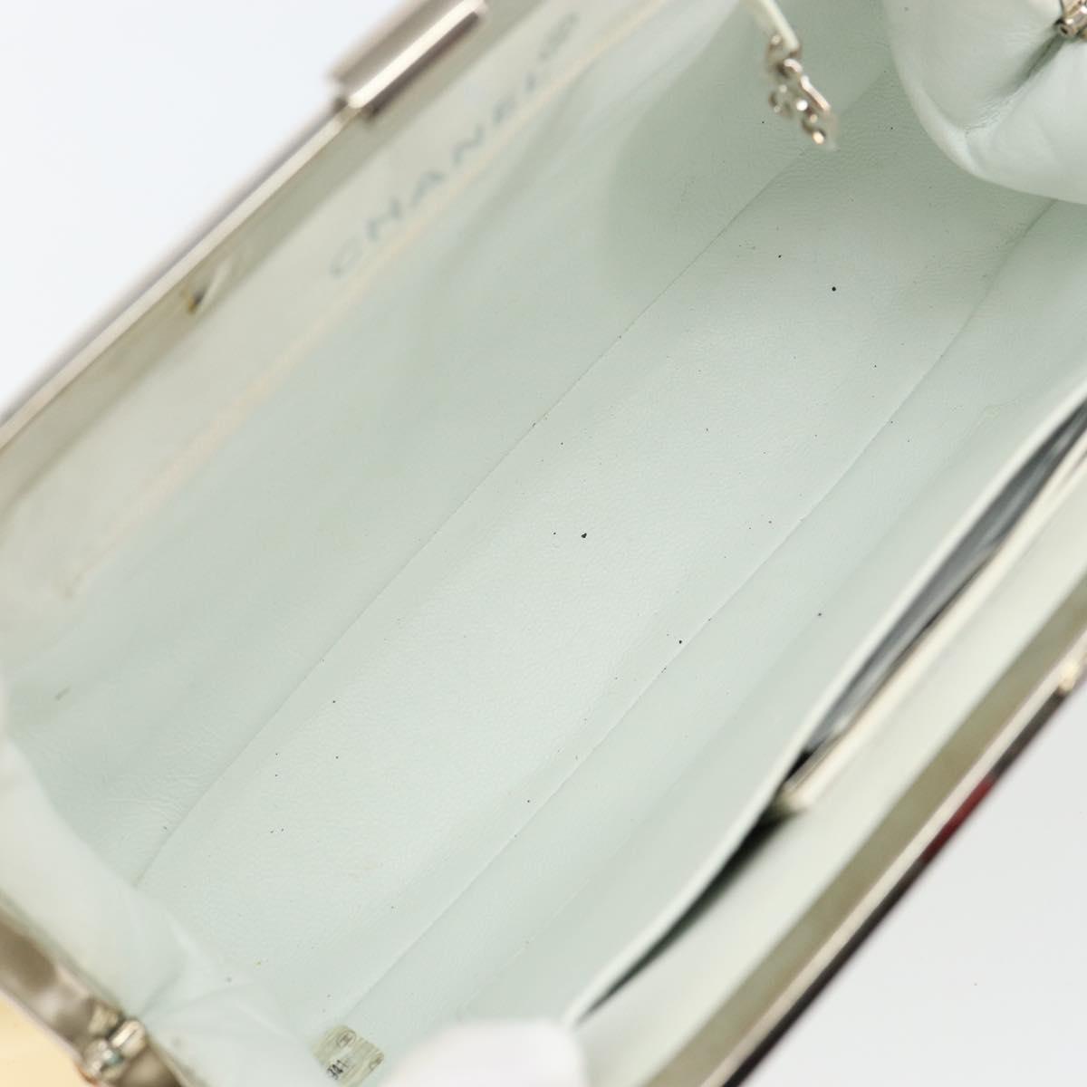 CHANEL Matelasse Gamaguchi Hand Bag Enamel White Silver CC Auth 128927