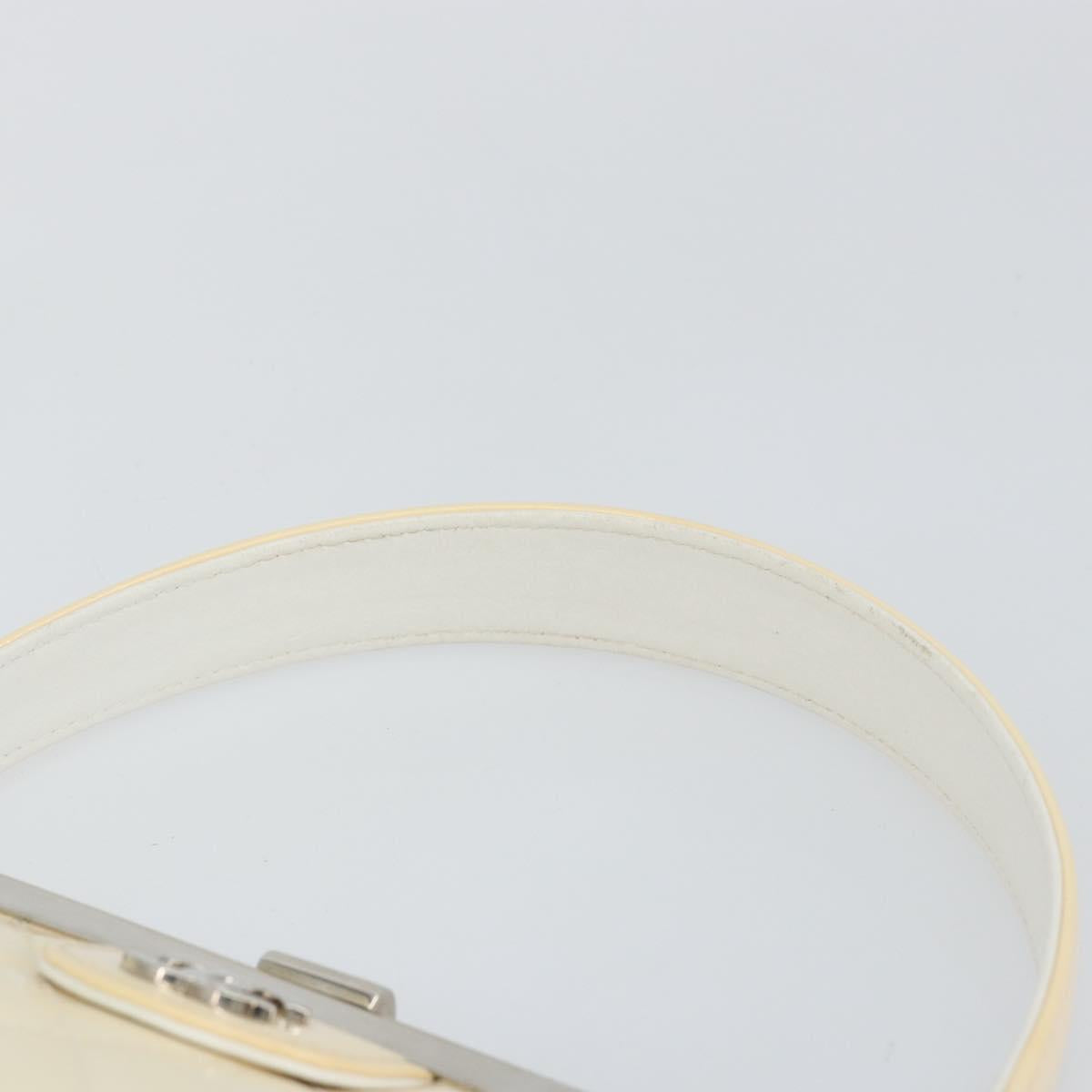 CHANEL Matelasse Gamaguchi Hand Bag Enamel White Silver CC Auth 128927