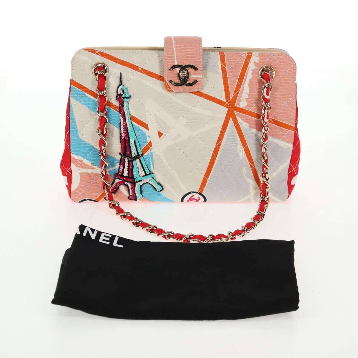 CHANEL Matelasse Chain Shoulder Bag Canvas Pink Gold CC Auth 128939SAM