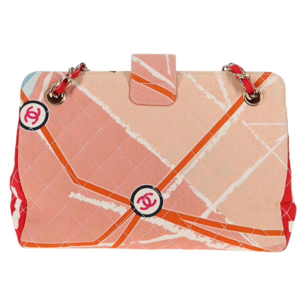 CHANEL Matelasse Chain Shoulder Bag Canvas Pink Gold CC Auth 128939SAM