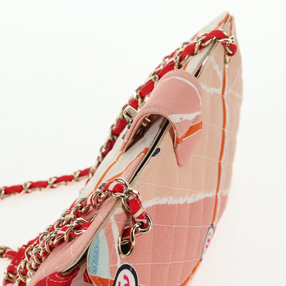 CHANEL Matelasse Chain Shoulder Bag Canvas Pink Gold CC Auth 128939SAM