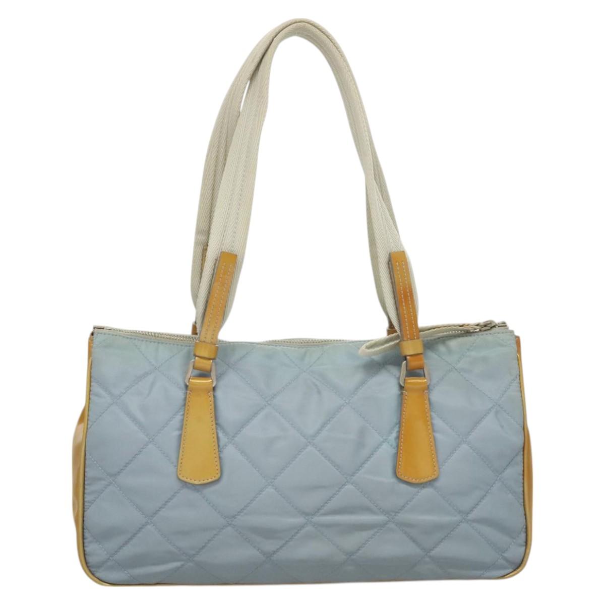 PRADA Shoulder Bag Nylon Enamel Light Blue Silver Auth 128965