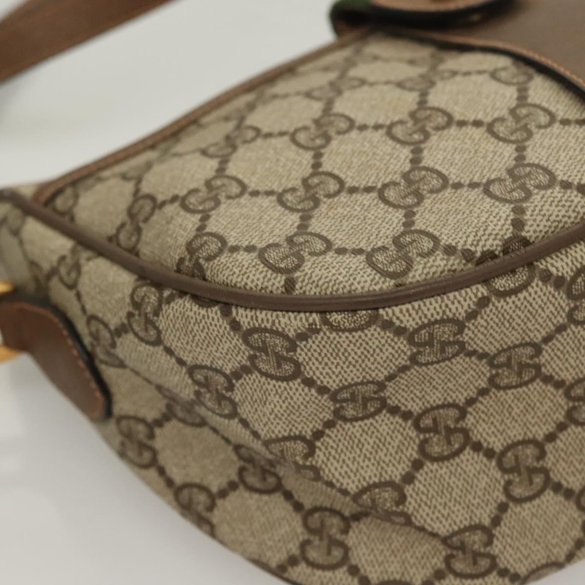 GUCCI GG Supreme Web Sherry Line Bag PVC Beige Gold 89 02 032 Auth 128996