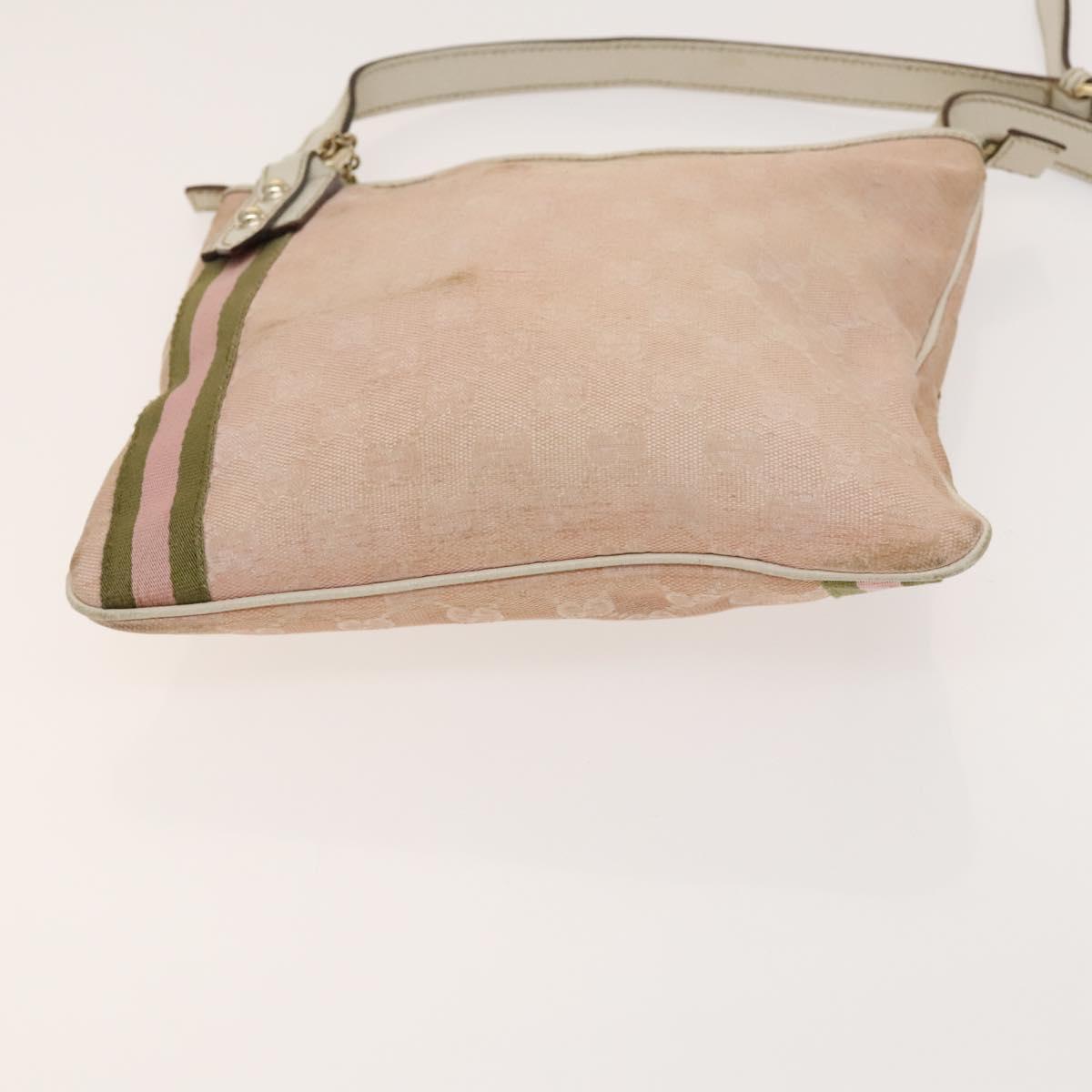 GUCCI GG Canvas Sherry Line Shoulder Bag Pink Gold Auth 128997