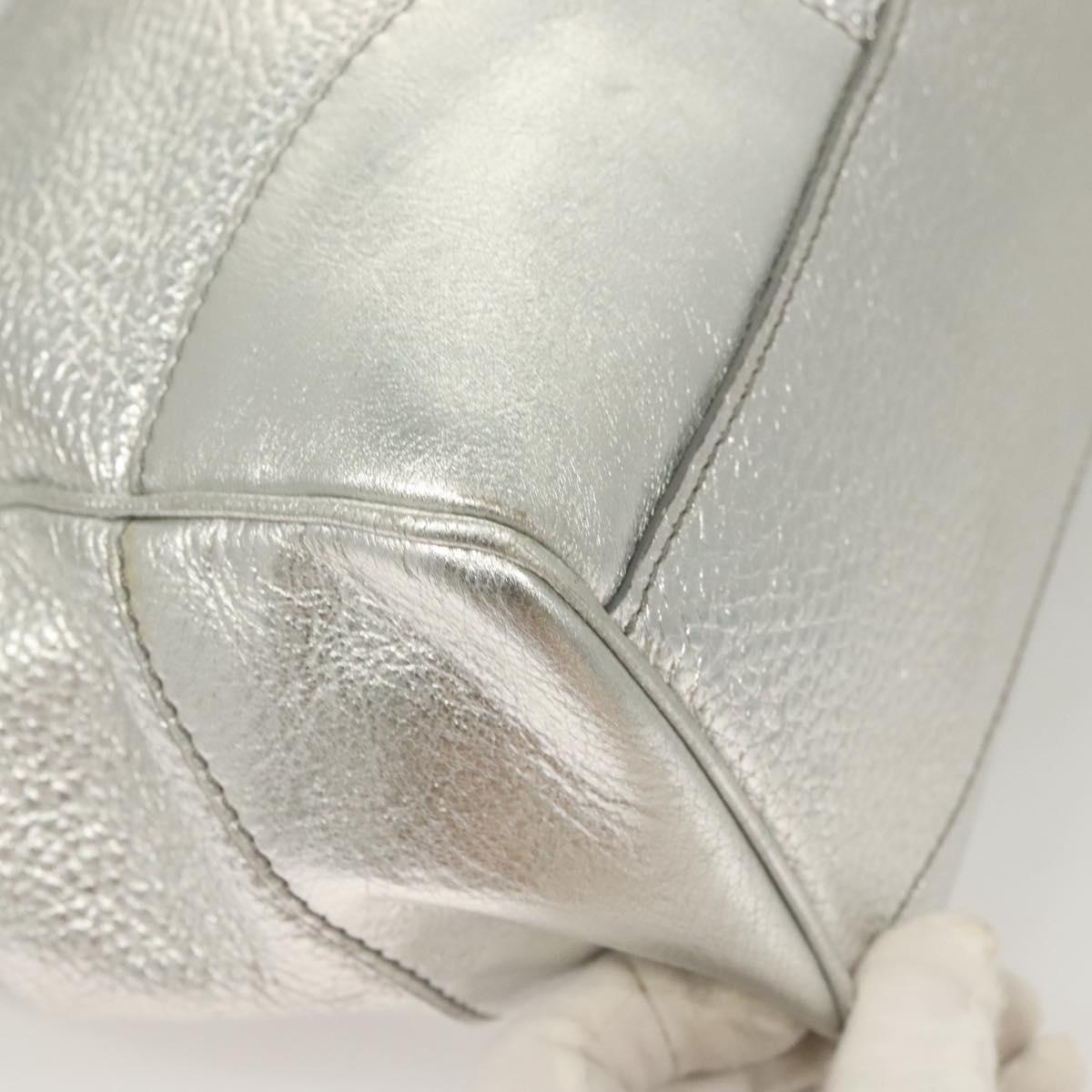 CELINE Tote Bag Leather Silver Auth 129002