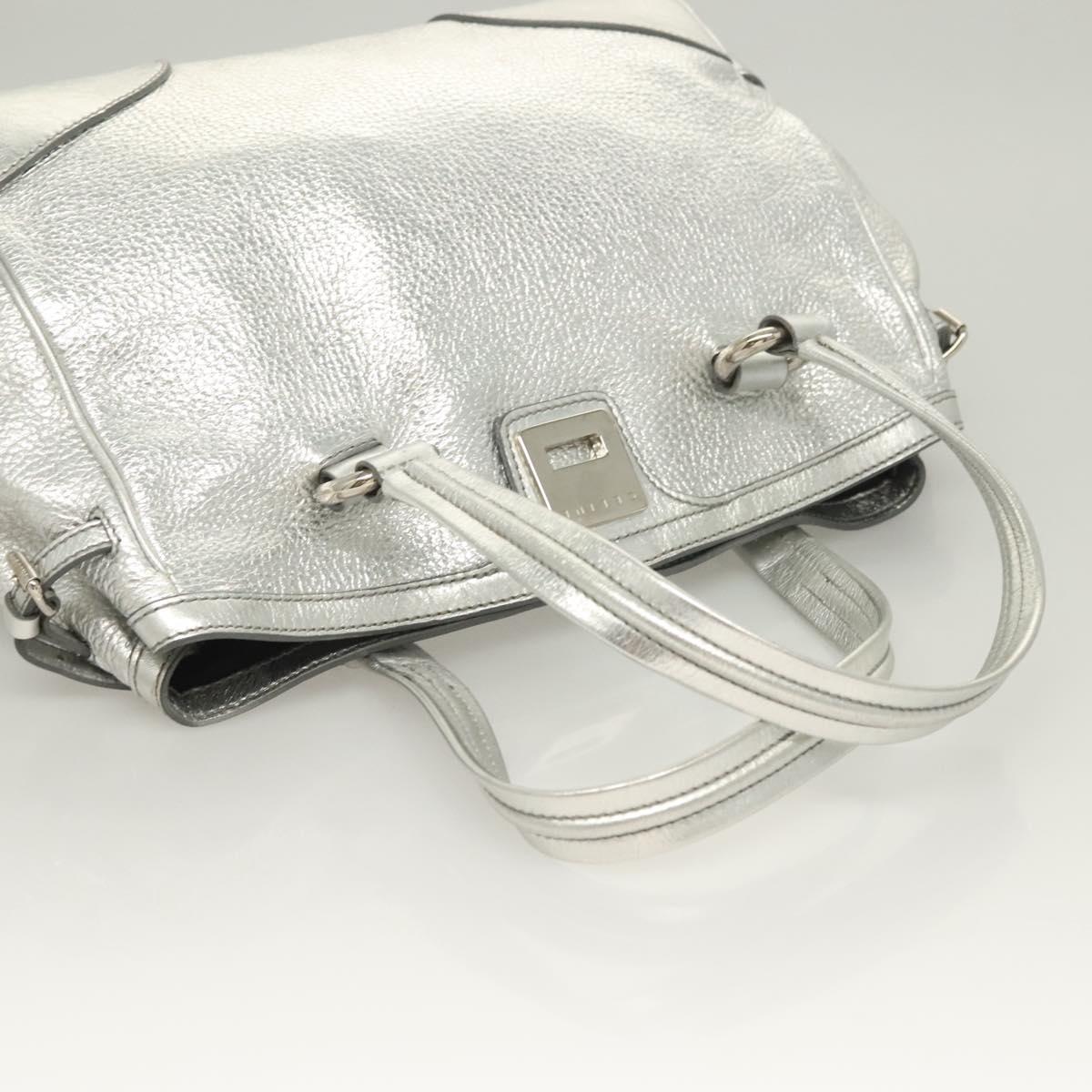CELINE Tote Bag Leather Silver Auth 129002