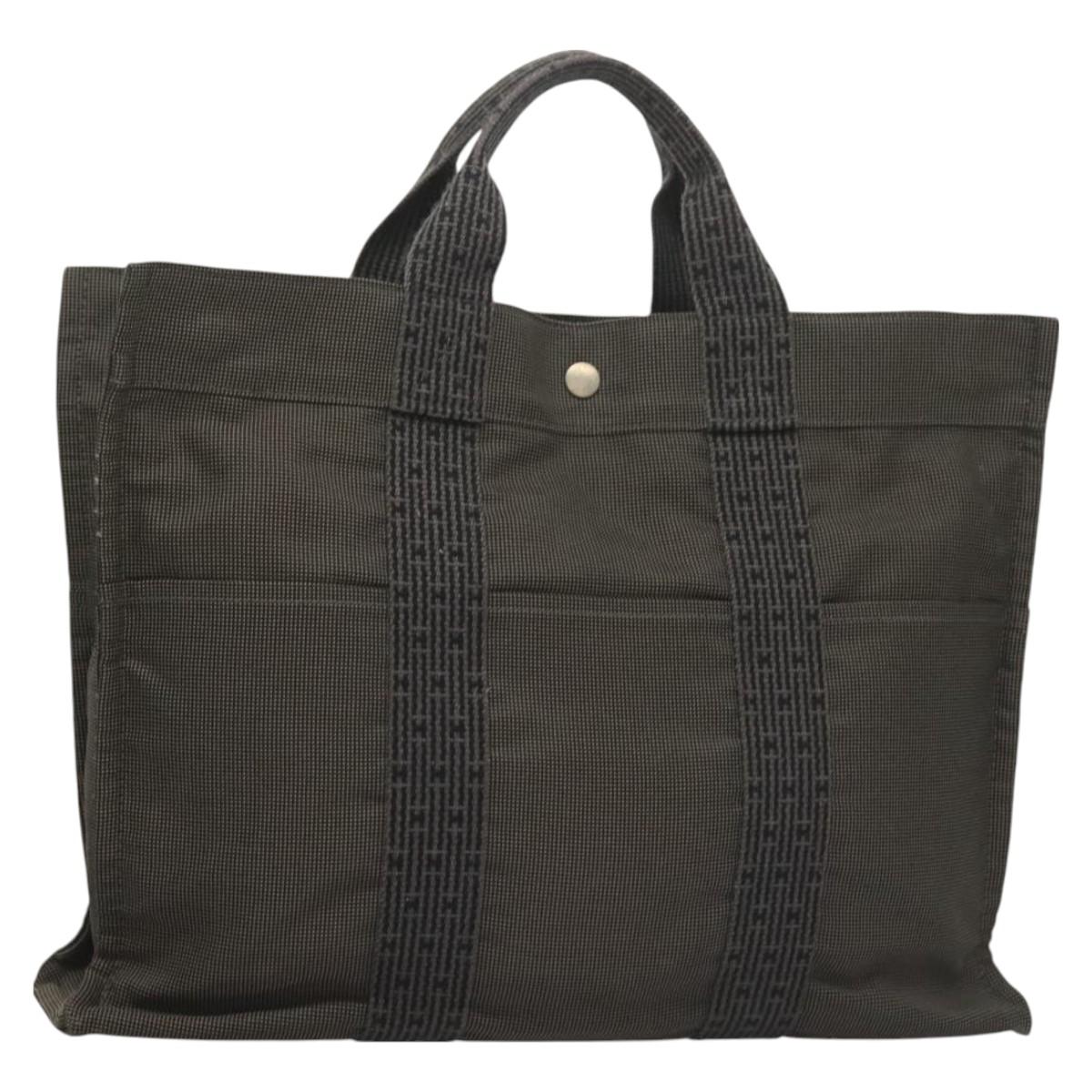 HERMES Her Line MM Hand Bag Canvas Gray Auth 129004