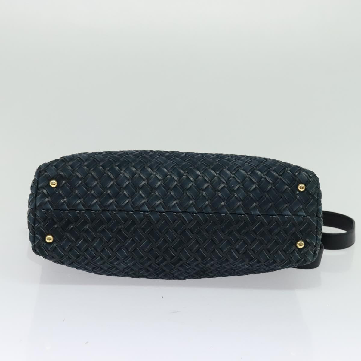 BALLY Hand Bag Suede Leather 2way Blue Gold Auth 129007