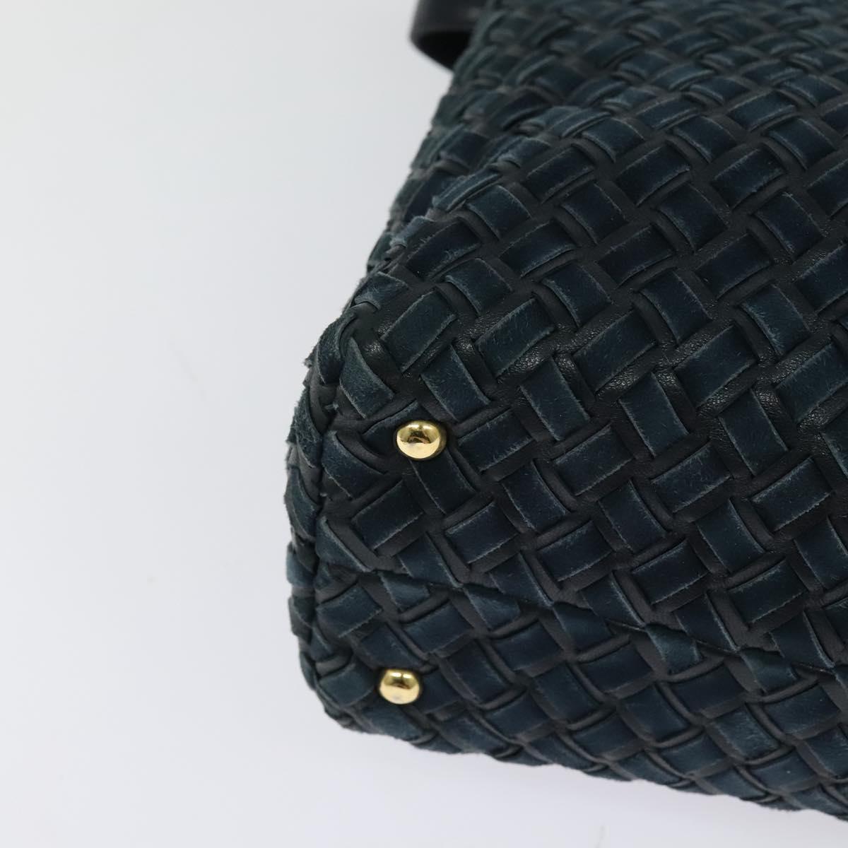 BALLY Hand Bag Suede Leather 2way Blue Gold Auth 129007