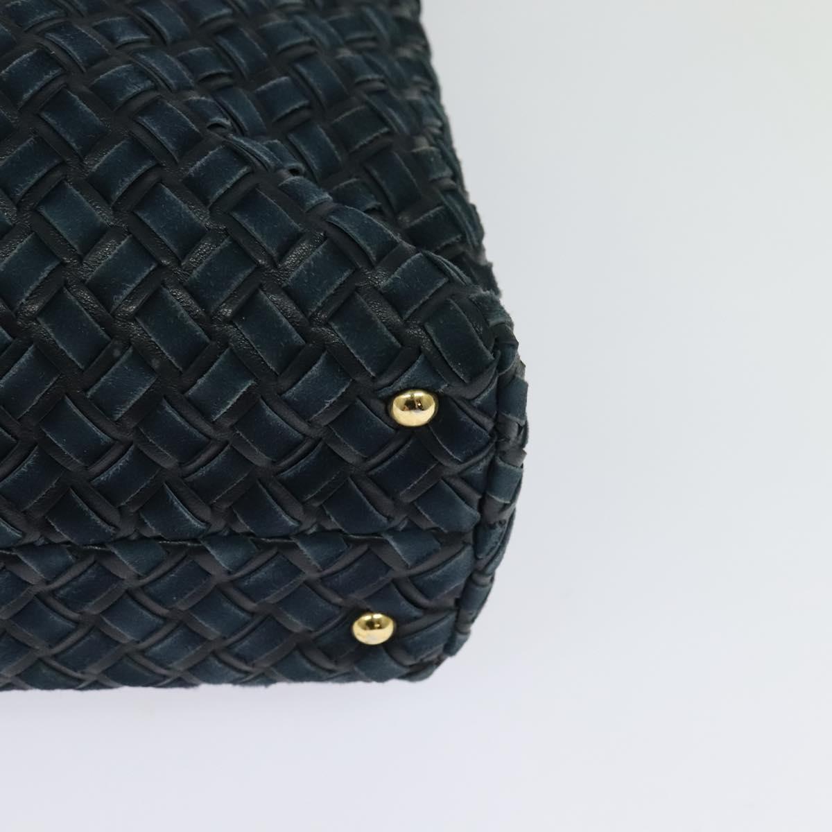 BALLY Hand Bag Suede Leather 2way Blue Gold Auth 129007