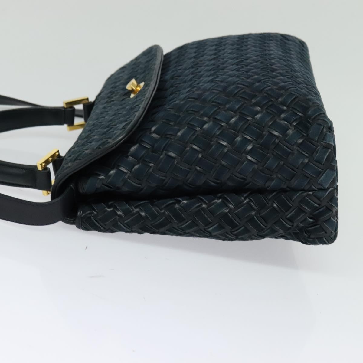 BALLY Hand Bag Suede Leather 2way Blue Gold Auth 129007