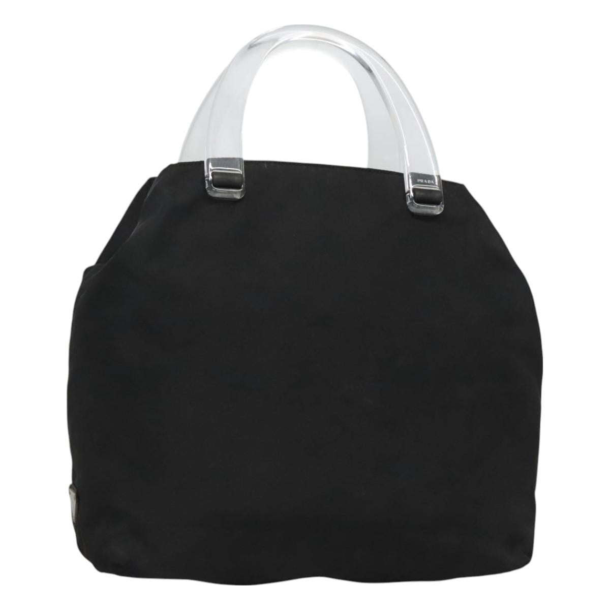 PRADA Hand Bag Nylon Plastic Black Silver Auth 129008