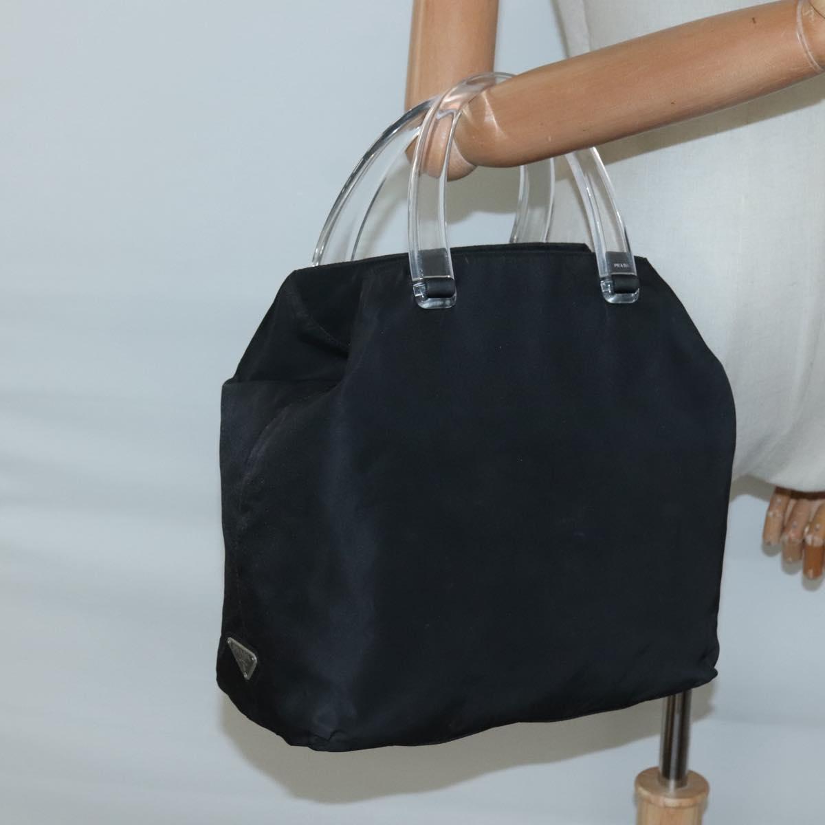 PRADA Hand Bag Nylon Plastic Black Silver Auth 129008