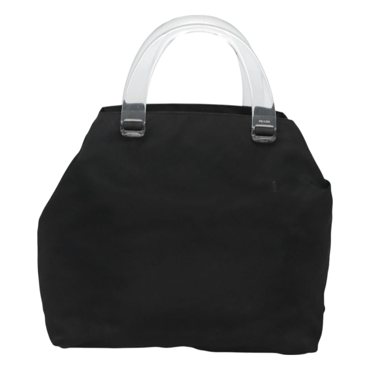 PRADA Hand Bag Nylon Plastic Black Silver Auth 129008
