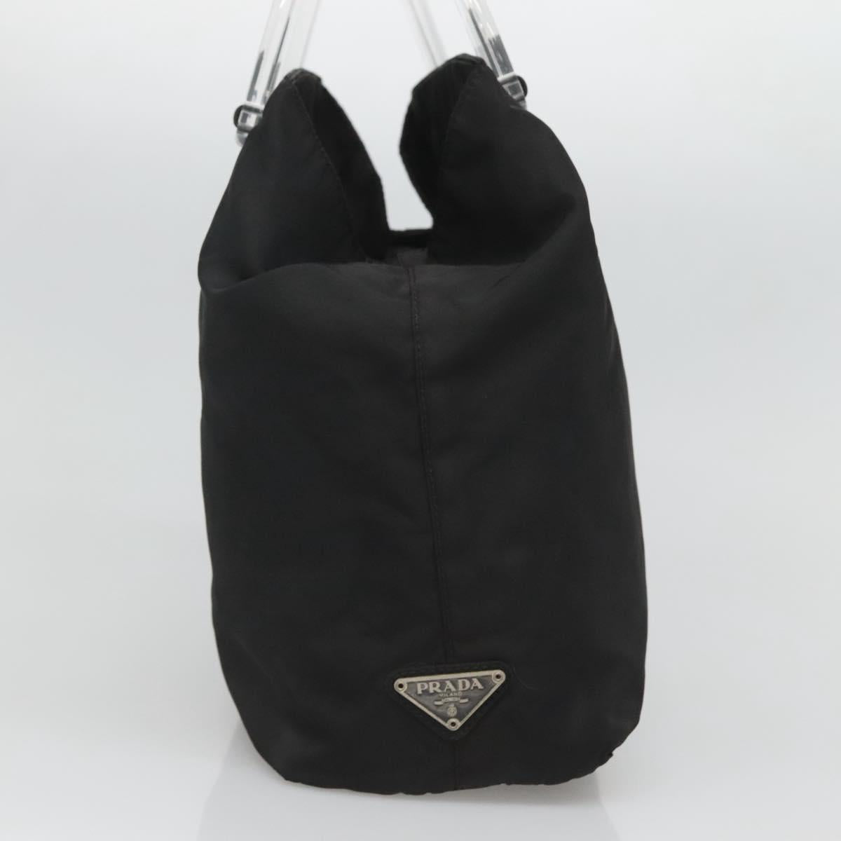 PRADA Hand Bag Nylon Plastic Black Silver Auth 129008