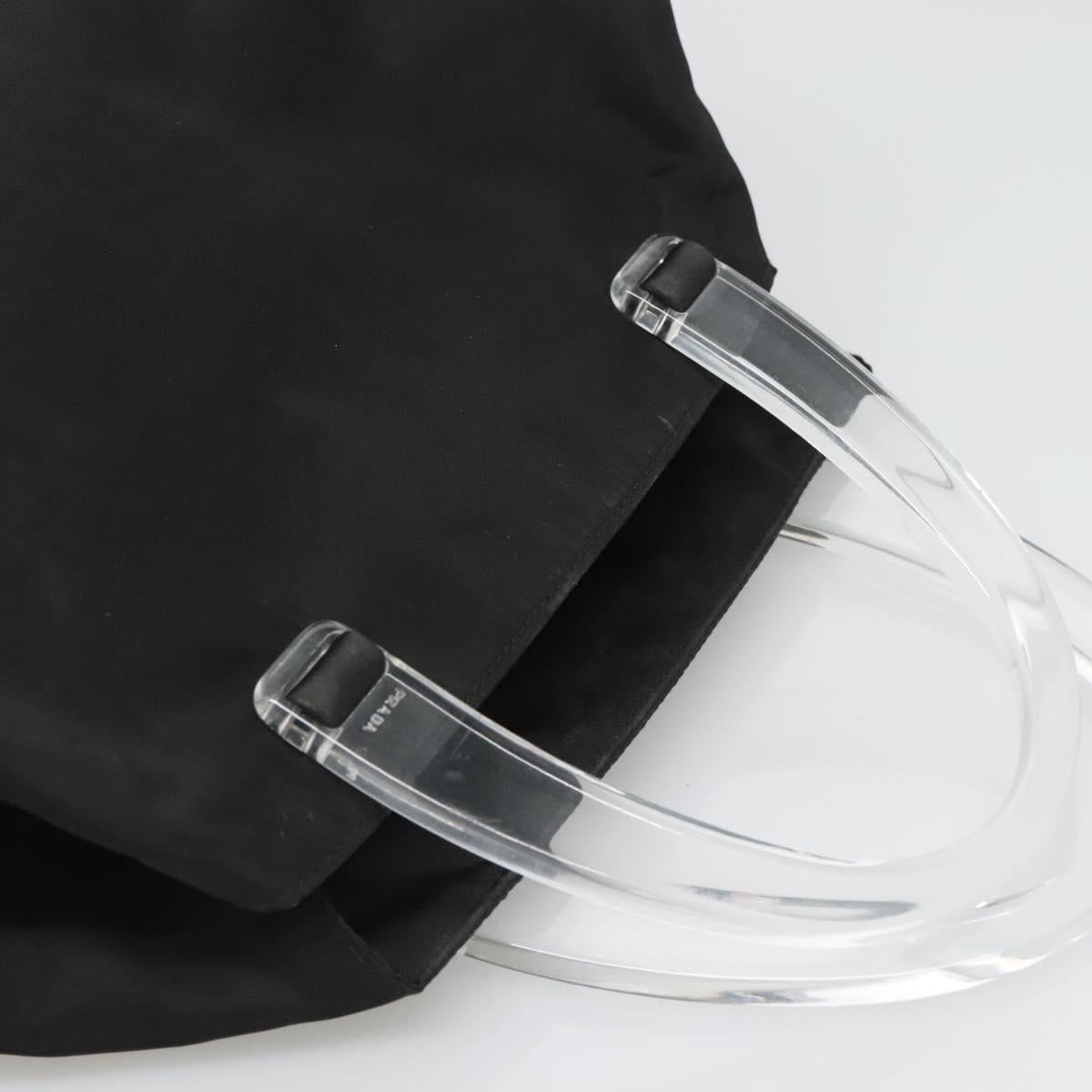 PRADA Hand Bag Nylon Plastic Black Silver Auth 129008