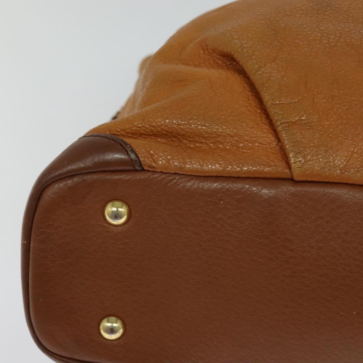 MCM Hand Bag Leather 2way Brown Gold Auth 129082