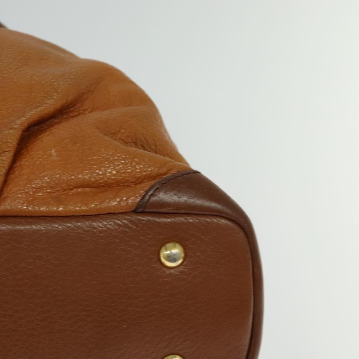 MCM Hand Bag Leather 2way Brown Gold Auth 129082