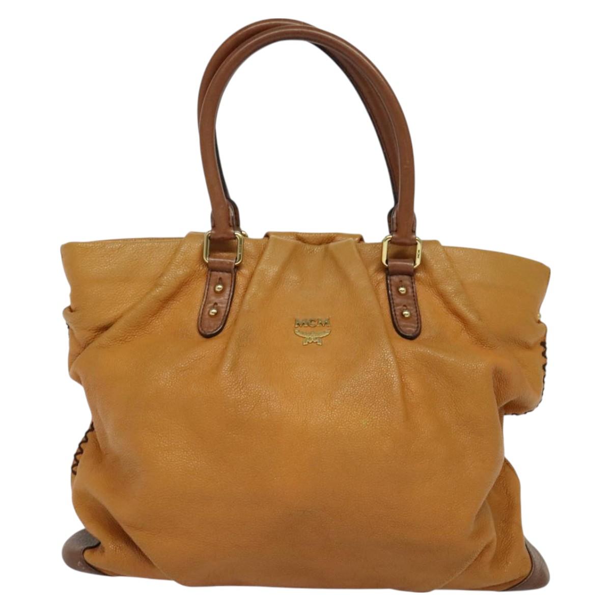 MCM Hand Bag Leather 2way Brown Gold Auth 129082