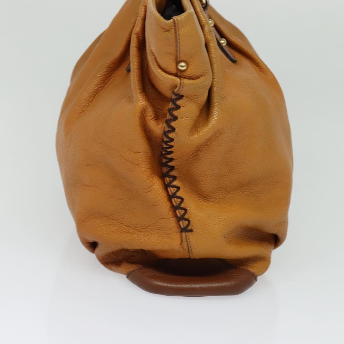 MCM Hand Bag Leather 2way Brown Gold Auth 129082