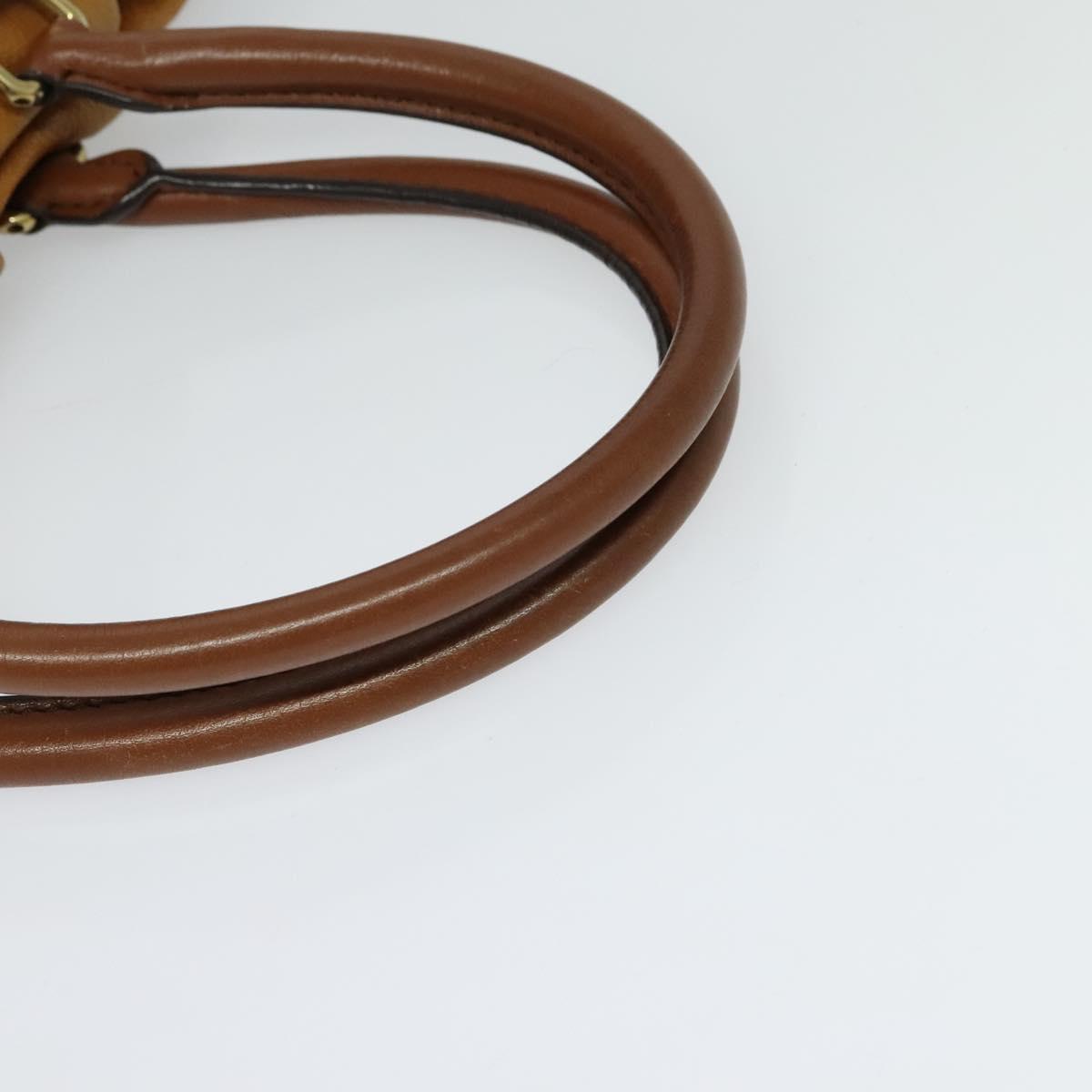 MCM Hand Bag Leather 2way Brown Gold Auth 129082