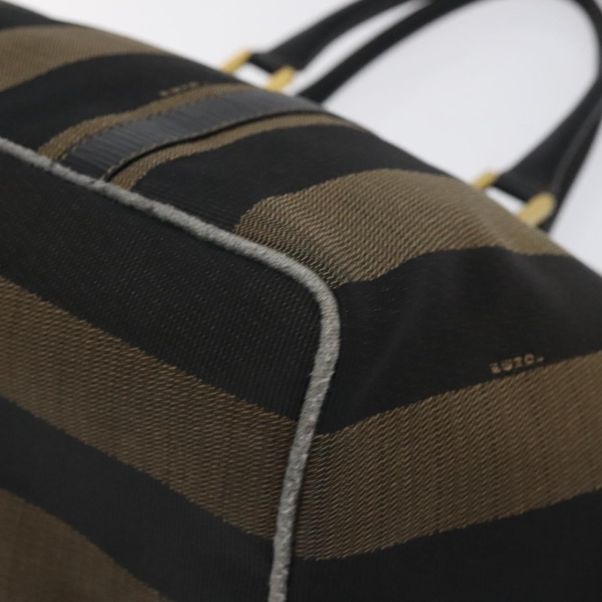 FENDI Pecan Canvas Hand Bag Brown Black gold Auth 129083