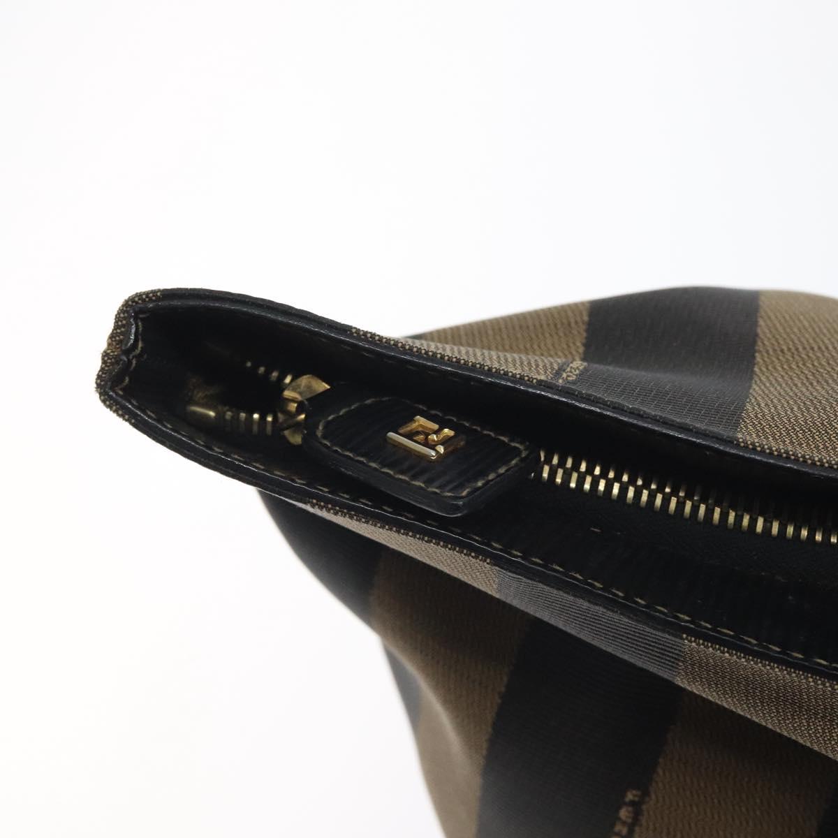 FENDI Pecan Canvas Hand Bag Brown Black gold Auth 129083
