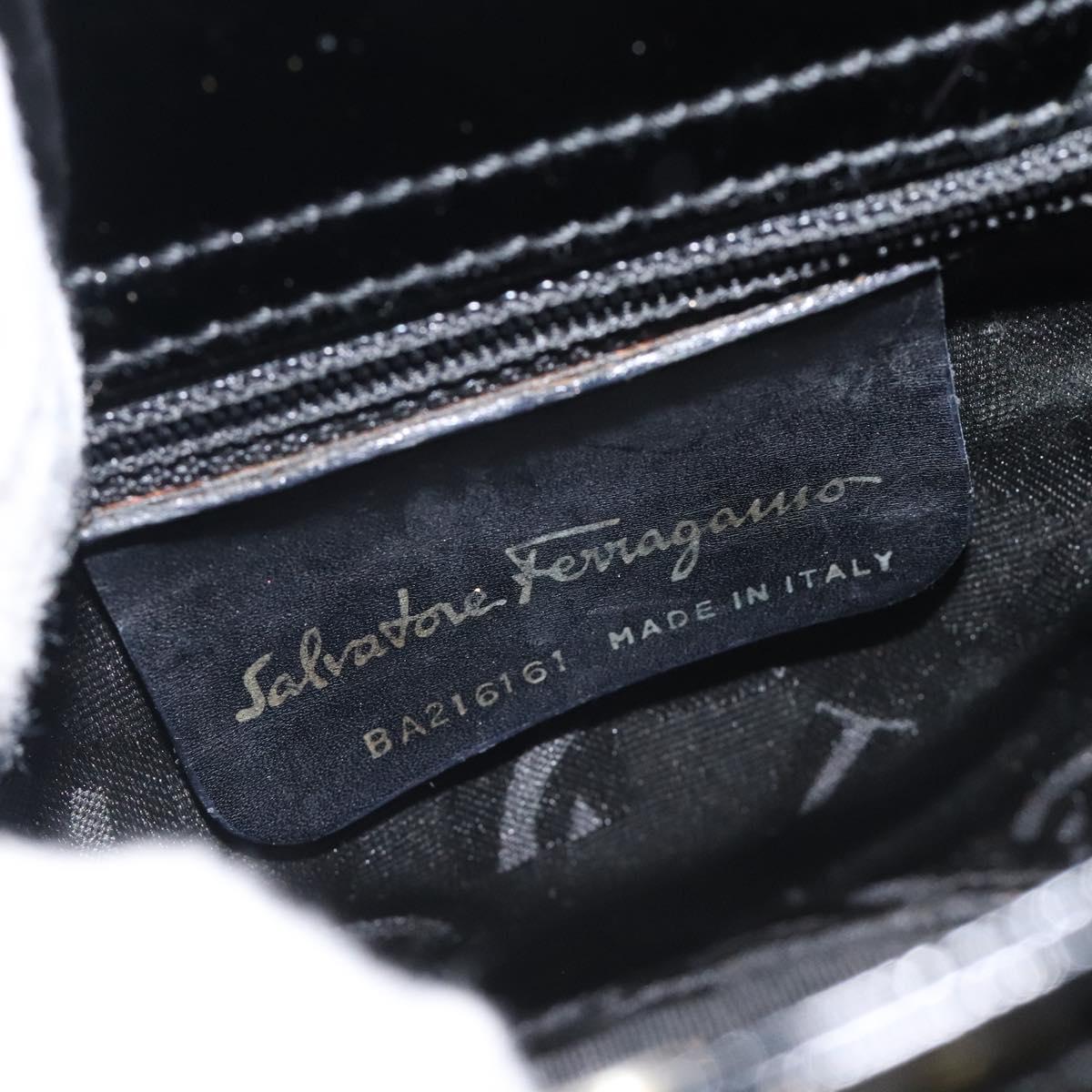 Salvatore Ferragamo Vala Hand Bag Patent leather Black Gold Auth 129105