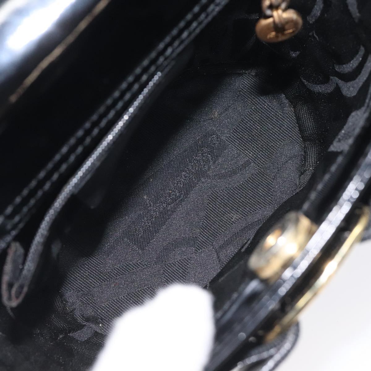 Salvatore Ferragamo Vala Hand Bag Patent leather Black Gold Auth 129105