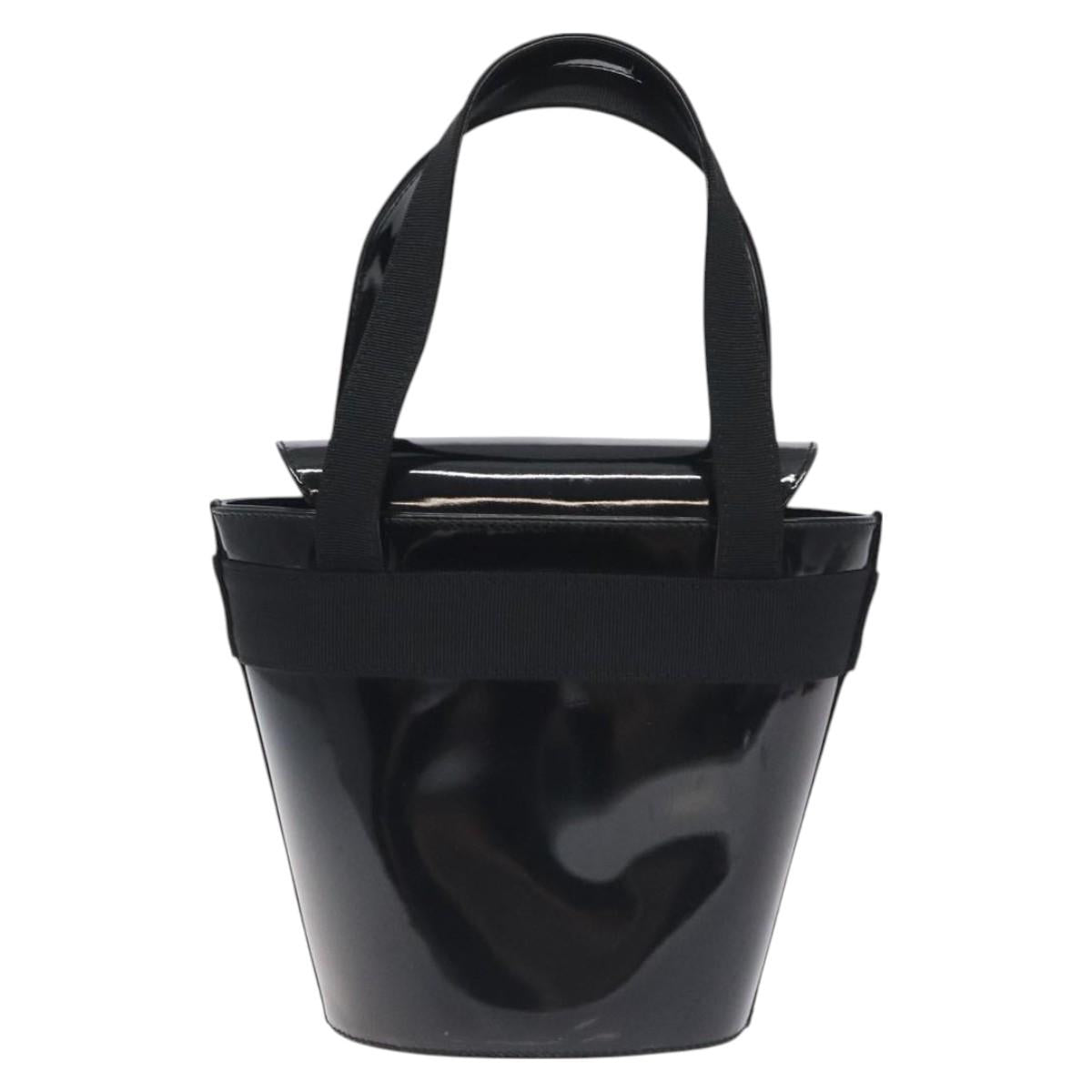Salvatore Ferragamo Vala Hand Bag Patent leather Black Gold Auth 129105