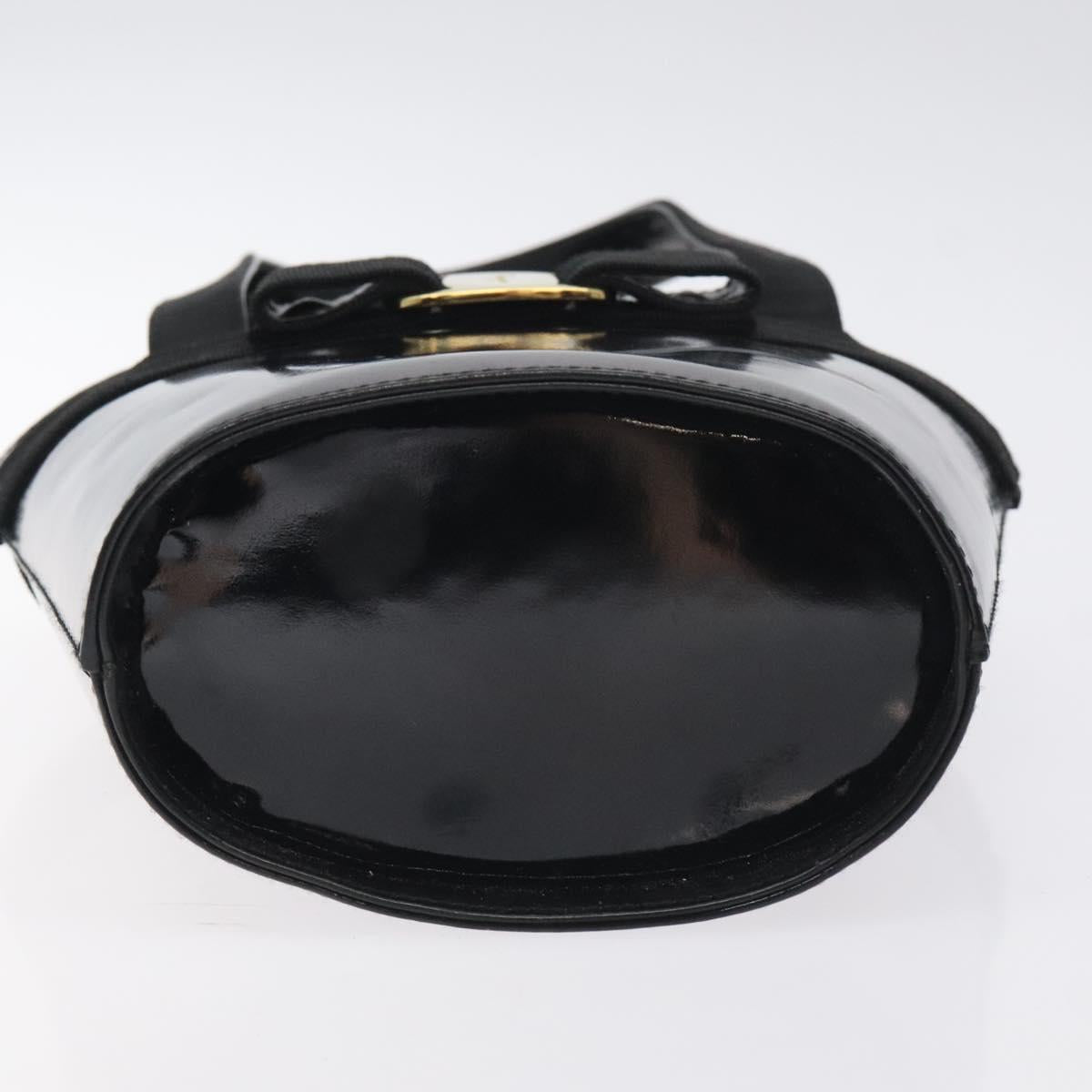 Salvatore Ferragamo Vala Hand Bag Patent leather Black Gold Auth 129105