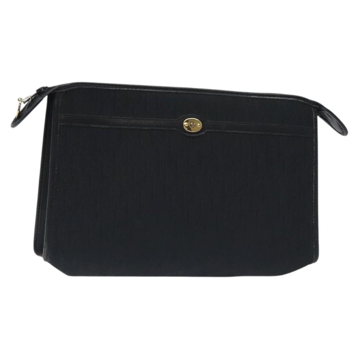 Christian Dior Trotter Canvas Clutch Bag Black Gold Auth 129106
