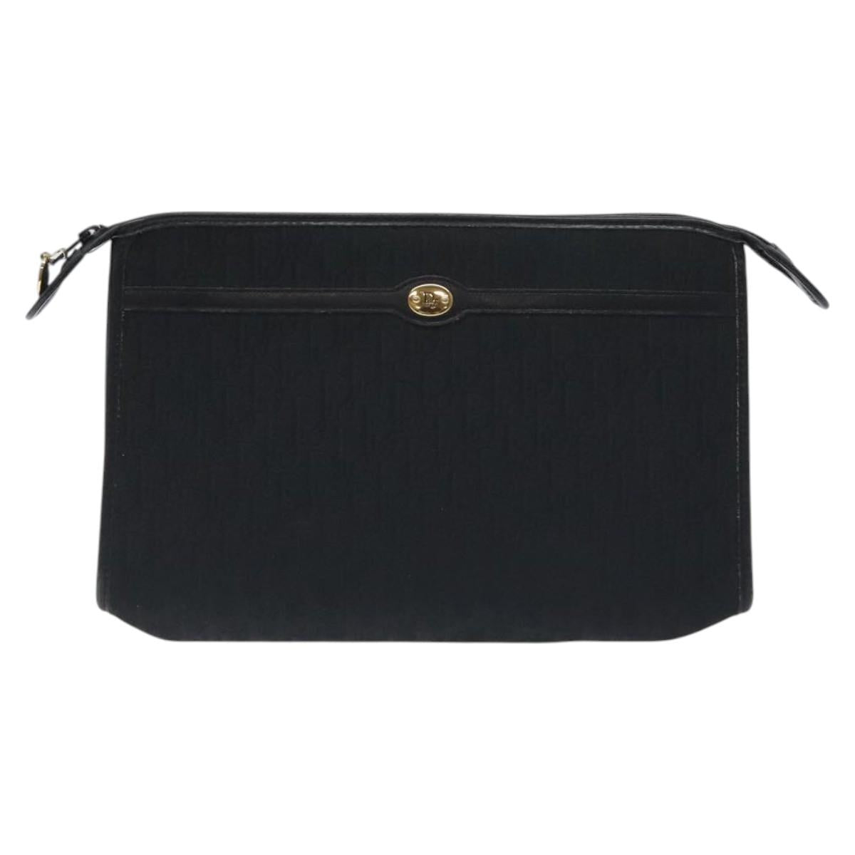 Christian Dior Trotter Canvas Clutch Bag Black Gold Auth 129106
