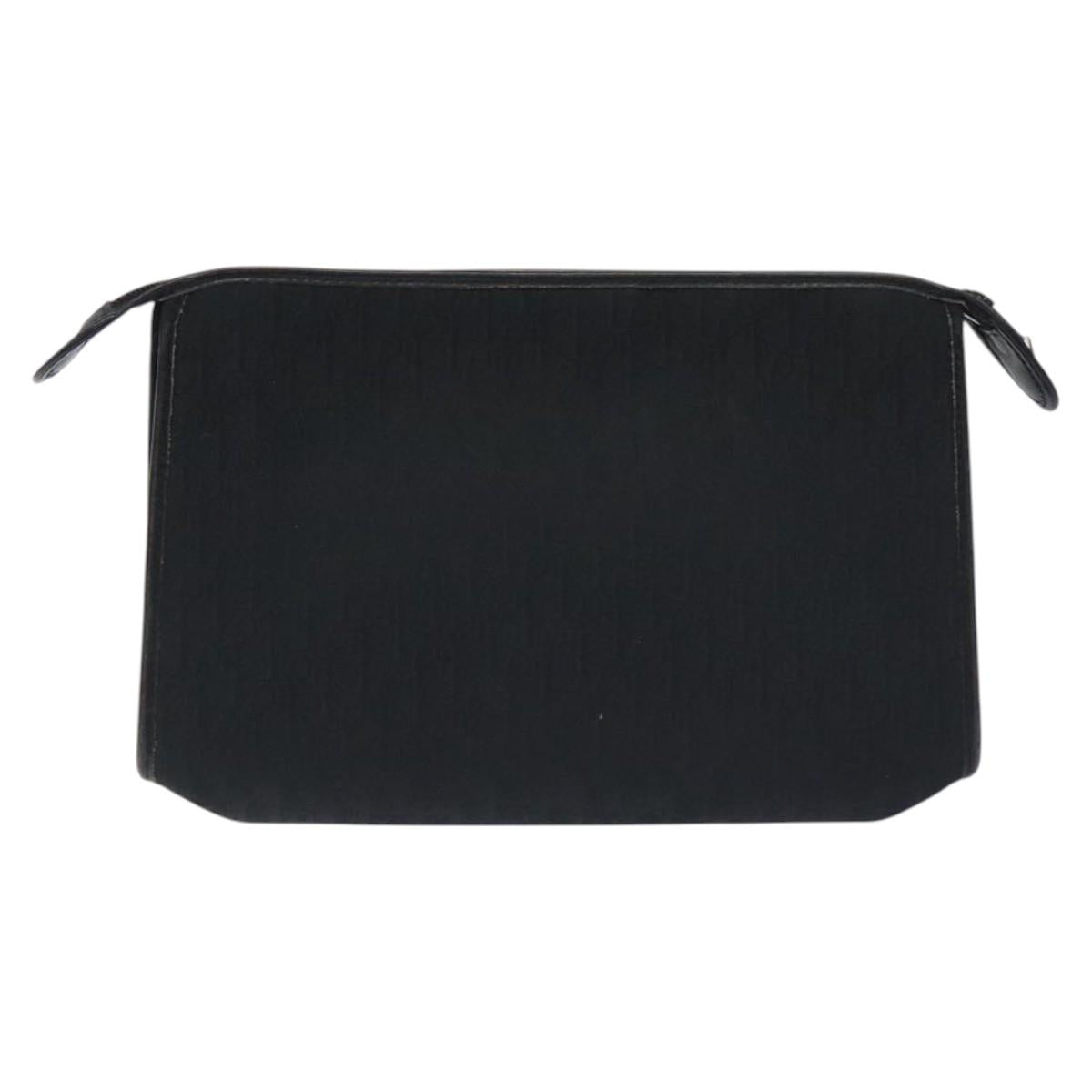 Christian Dior Trotter Canvas Clutch Bag Black Gold Auth 129106
