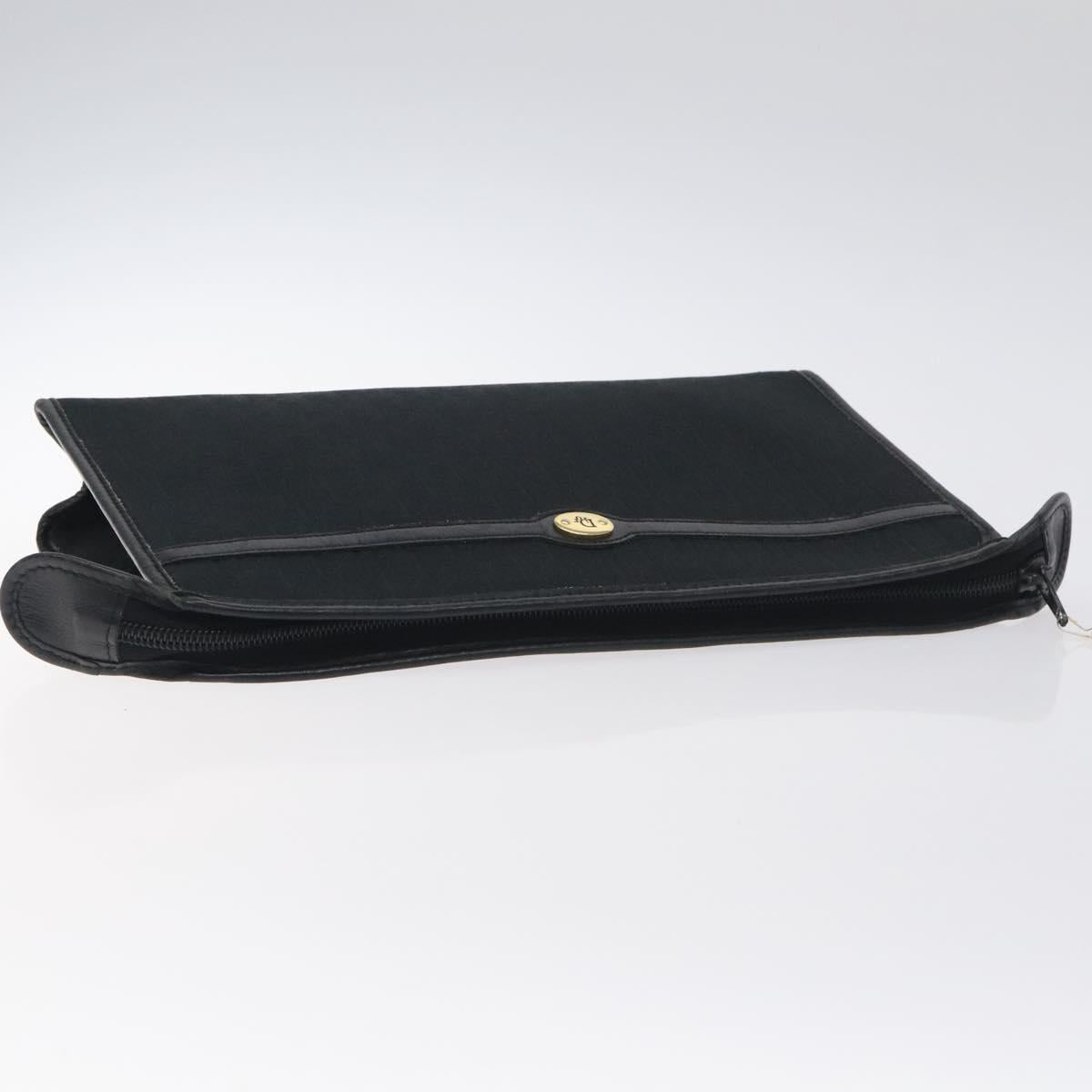 Christian Dior Trotter Canvas Clutch Bag Black Gold Auth 129106