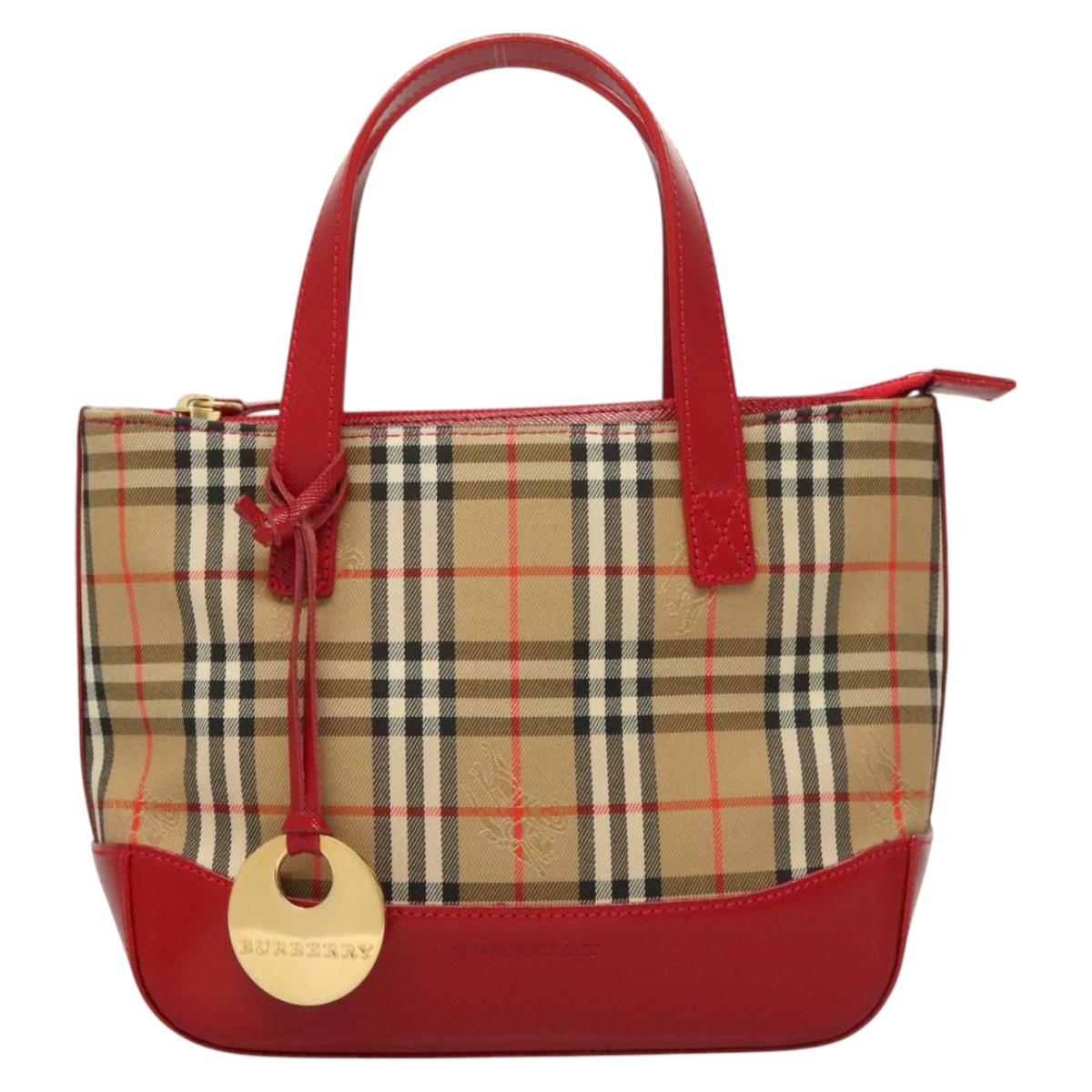 BURBERRY Nova Check Hand Bag Canvas Beige Gold Auth 129128