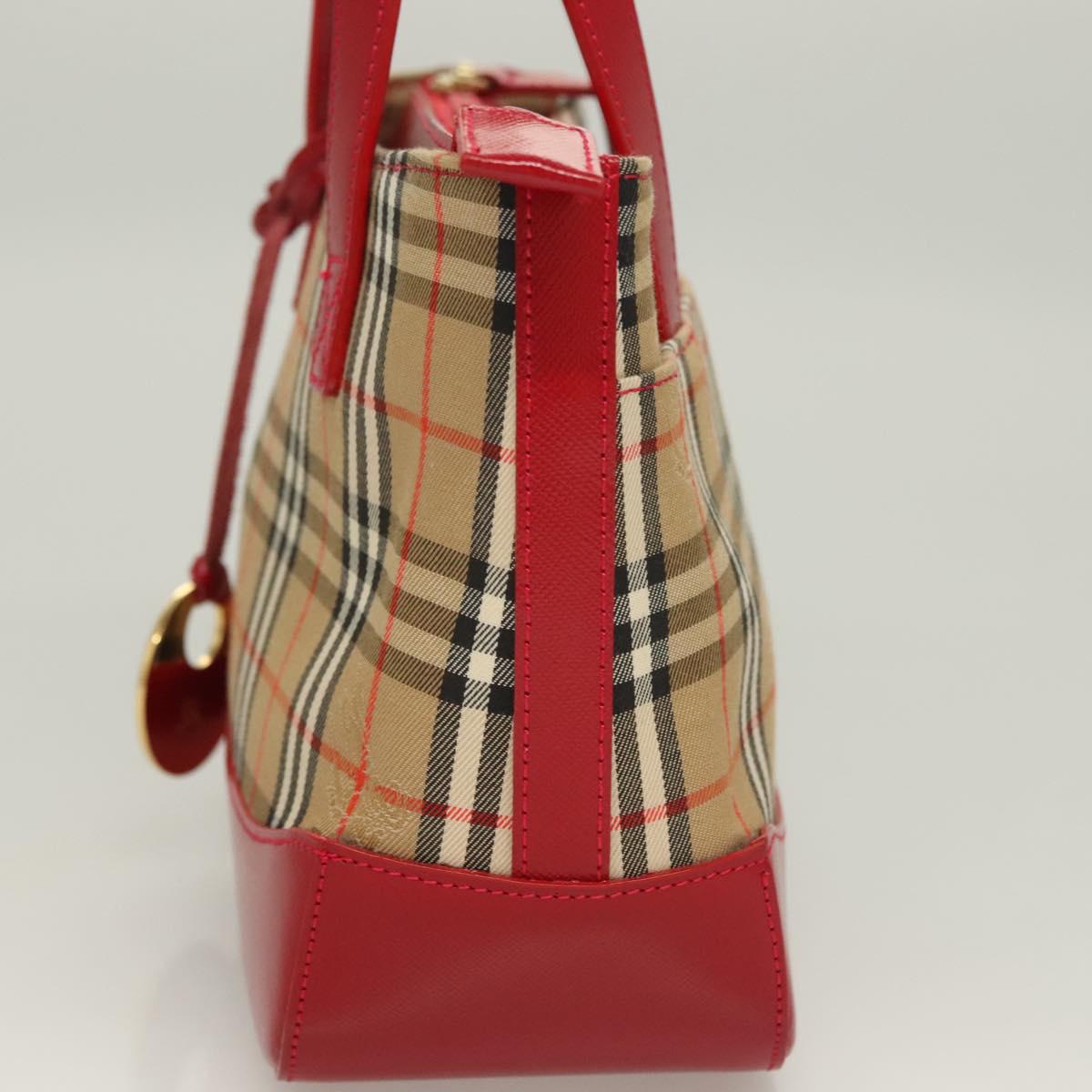 BURBERRY Nova Check Hand Bag Canvas Beige Gold Auth 129128