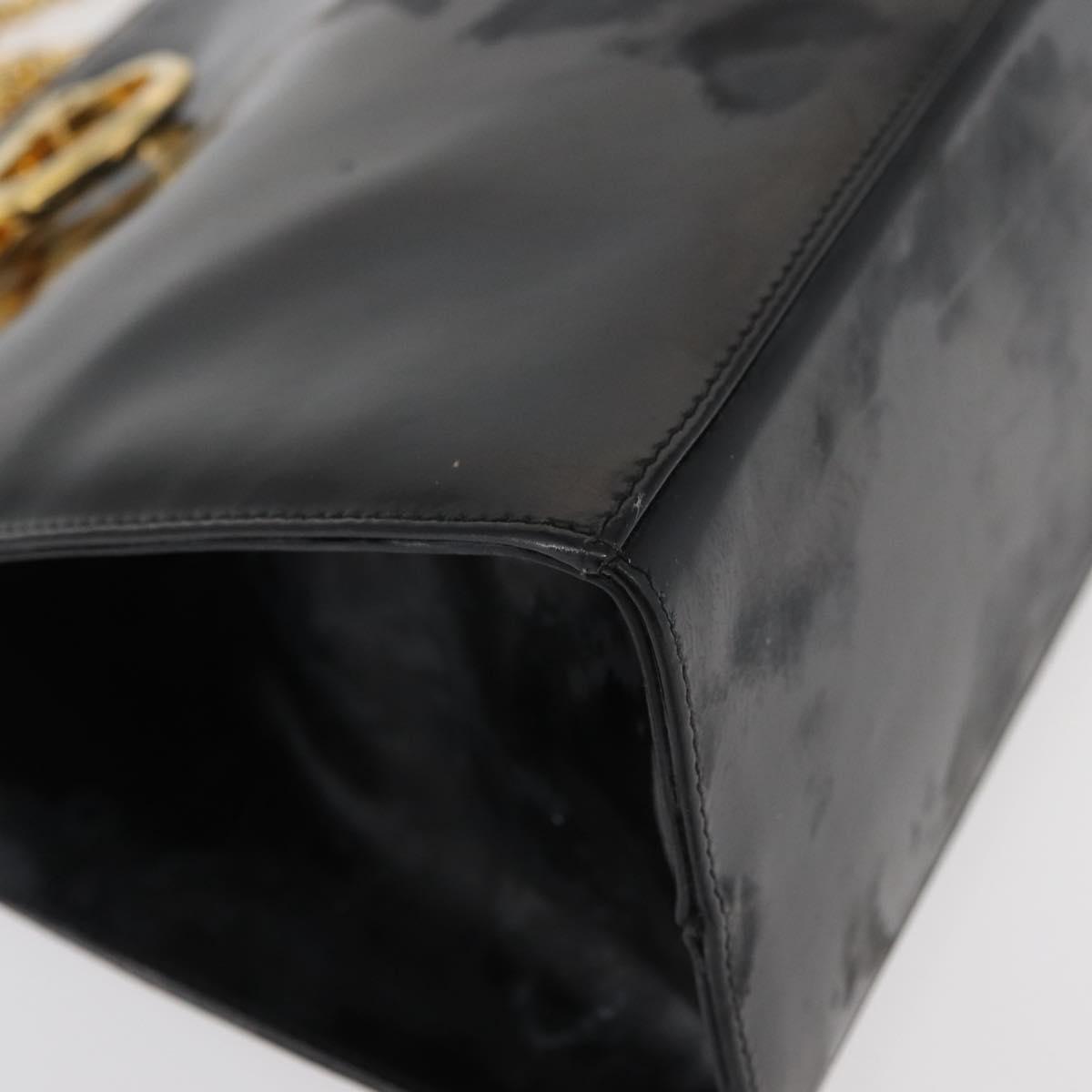 Salvatore Ferragamo Gancini Chain Shoulder Bag Patent Black Gold Auth 129160