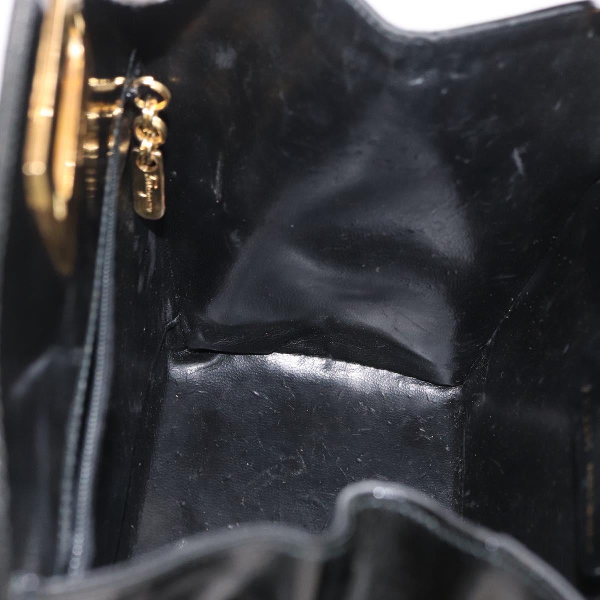 Salvatore Ferragamo Gancini Chain Shoulder Bag Patent Black Gold Auth 129160