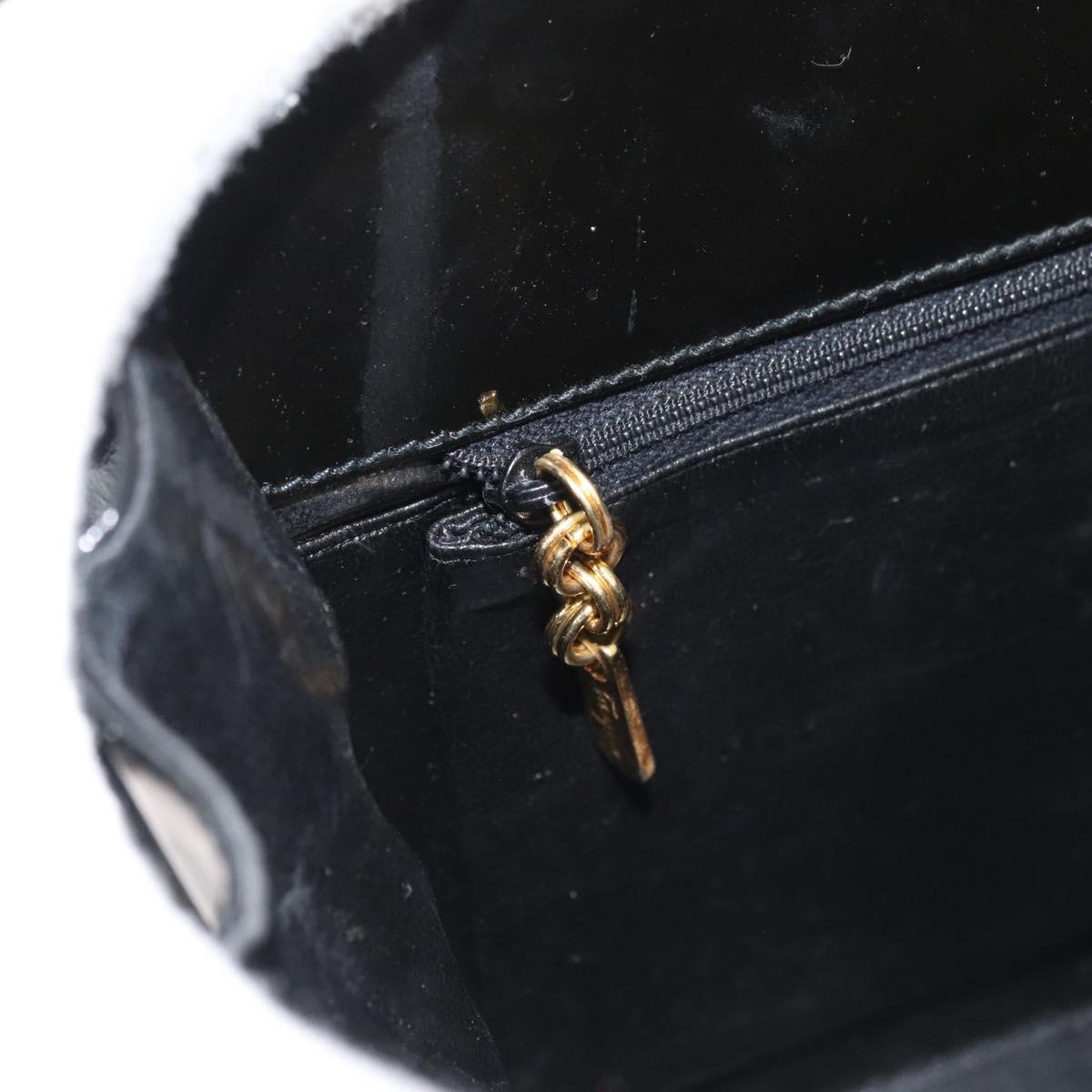 Salvatore Ferragamo Gancini Chain Shoulder Bag Patent Black Gold Auth 129160