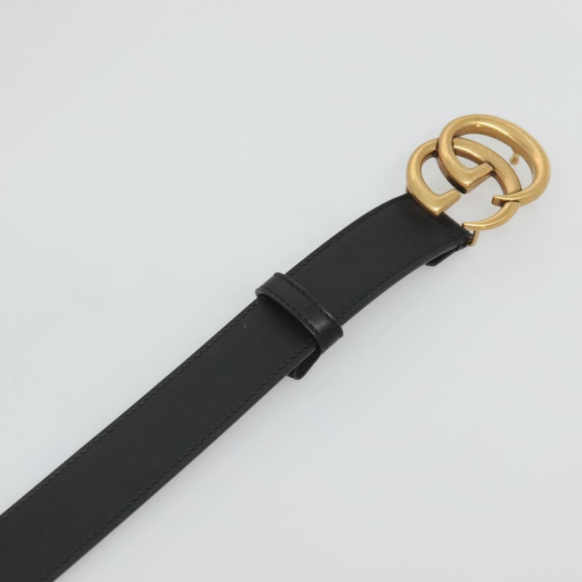 GUCCI GG Marmont Belt Leather 33.5"" Black Gold 414516 Auth 129193