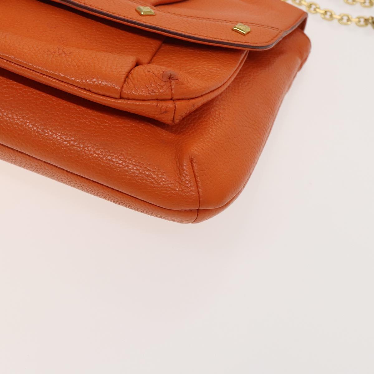 MCM Studs Chain Shoulder Bag Leather Orange Gold Auth 129209