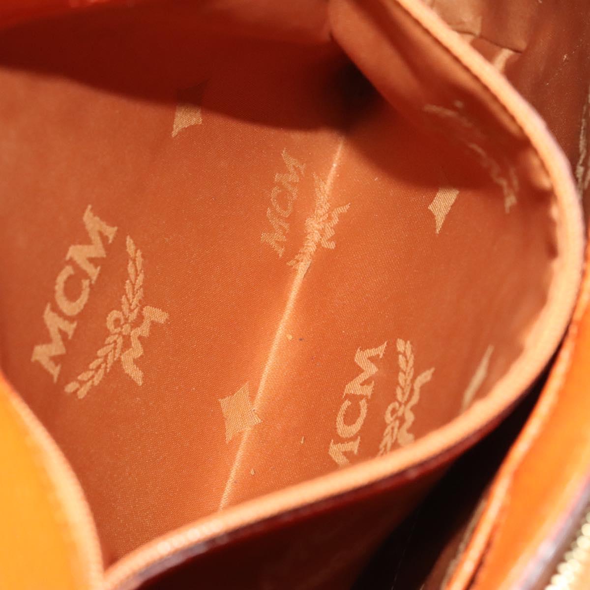 MCM Studs Chain Shoulder Bag Leather Orange Gold Auth 129209